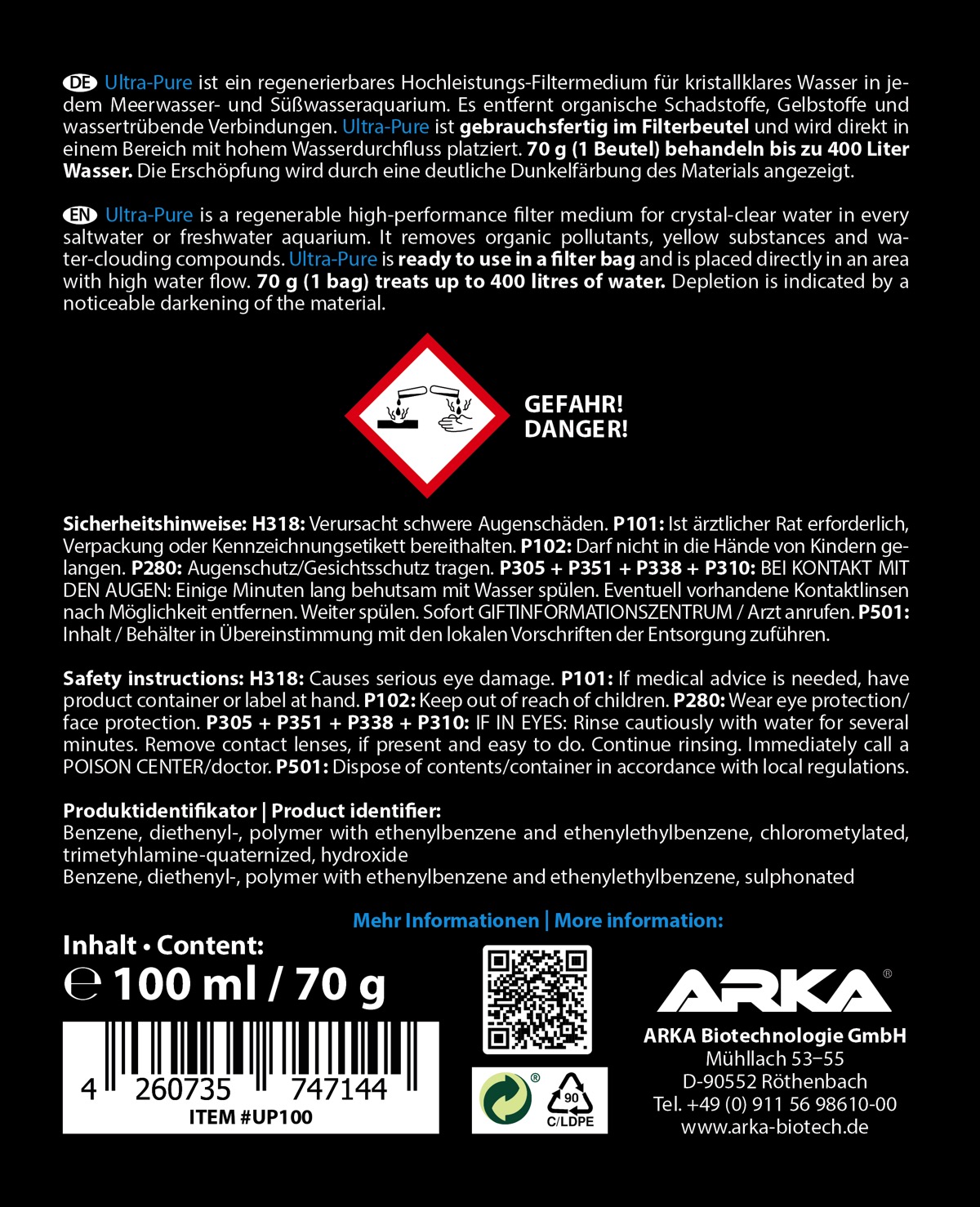 *NEU* ARKA ULTRA-PURE Hochleistungs-Filtermedium 100 ml / 70 g