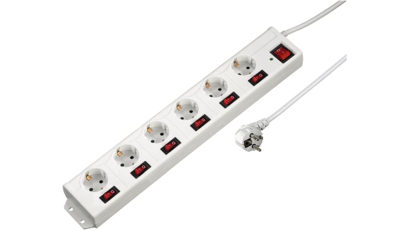 Hama Steckdosenleiste 6-fach XL weiß, einzeln schaltbar mit Überspannungsschutz
