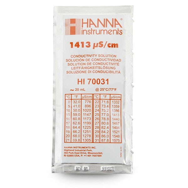 Hanna HI70031P Kalibrierlösung Leitfähigkeit 1413 µS/cm, 25x 20mL-Beutel