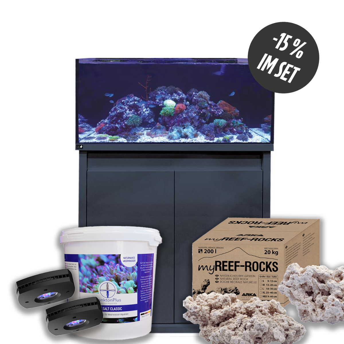 D-D Reef-Pro 900 D-LUX Anthrazit Gloss Aquarium inkl. Beleuchtung, Riffaufbau, Salz