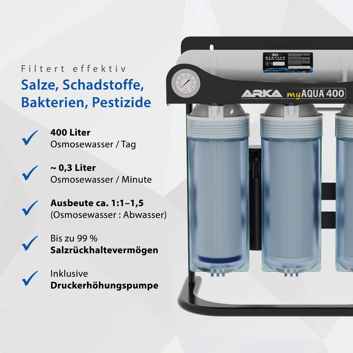 *NEU* ARKA myAqua 400 Umkehrosmoseanlage mit Druckerhöhung (400L/Tag) *NEU* ARKA myAqua 400 Umkehrosmoseanlage mit Druckerhöhung (400L/Tag)