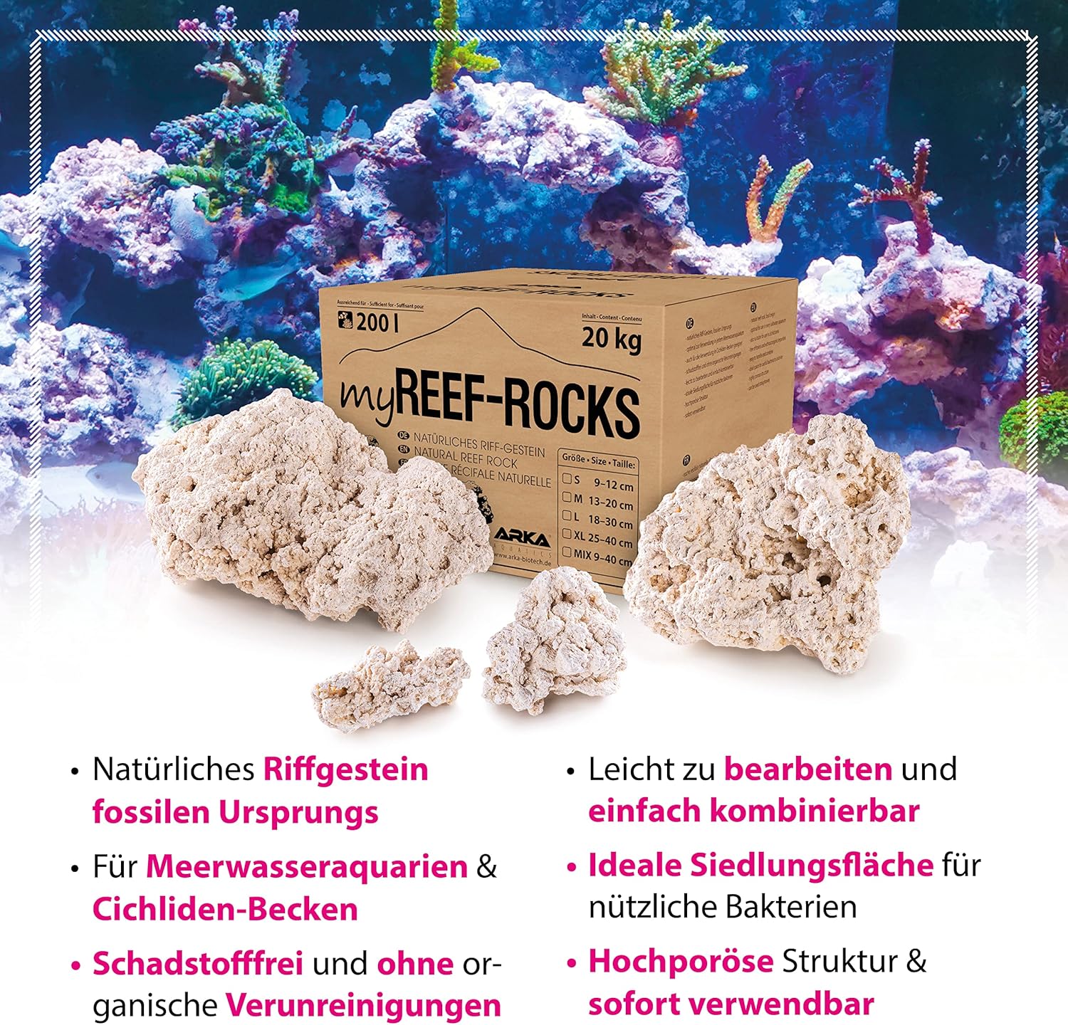 ARKA myReef-Rocks 25-40 cm (XL) 20 kg natürliches Aragonitgestein