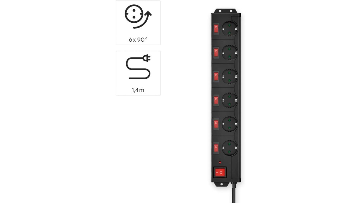 Hama Steckdosenleiste 6-fach XL schwarz, einzeln schaltbar mit Überspannungsschutz