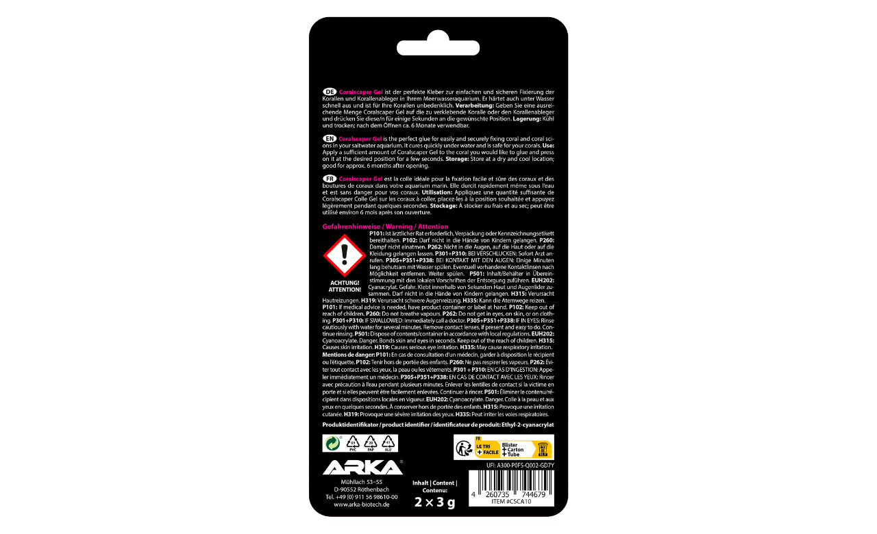 ARKA Coralscaper Gel Korallenkleber Sekundenkleber 2x3 g