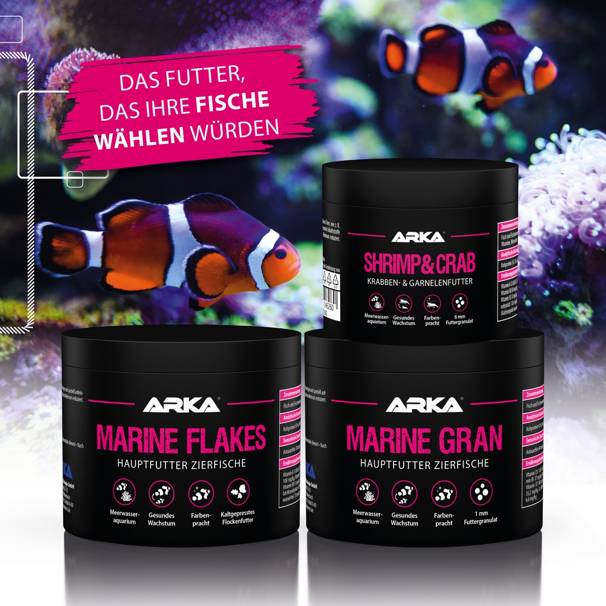 ARKA Marine Flakes Flockenfutter 250 ml (30 g) ARKA Marine Gran Granulatfutter 500 ml (300 g)