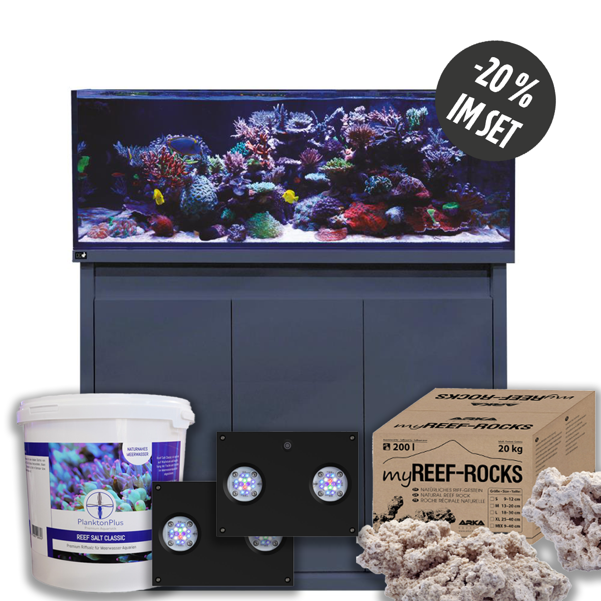 D-D Reef-Pro 1200 D-LUX Anthracite Gloss Aquarium inkl. Beleuchtung, Riffaufbau, Salz